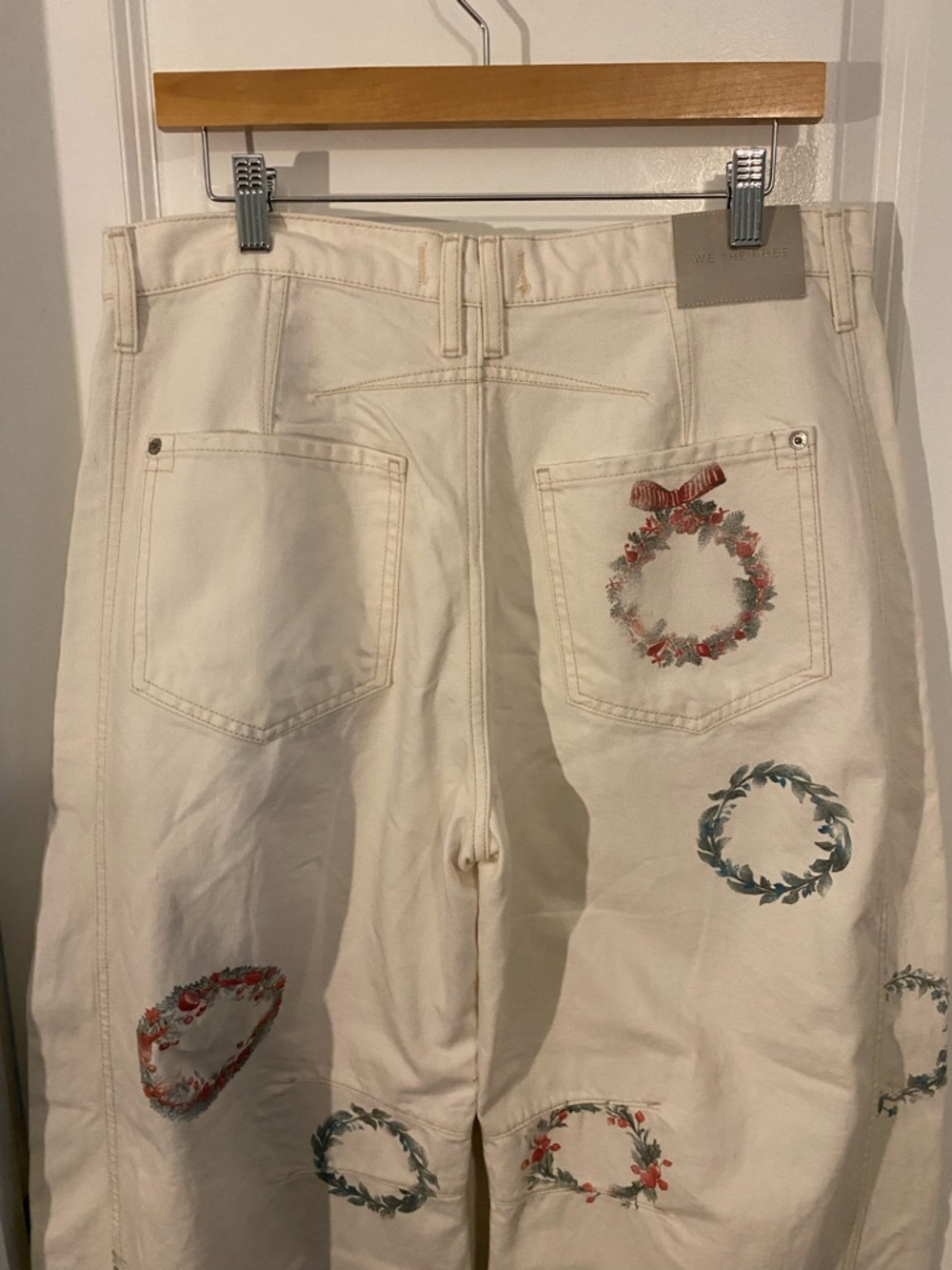 We The Free Wide Leg Barrel Buttonfly Jeans with Wreath Accents - Picture 6 of 12